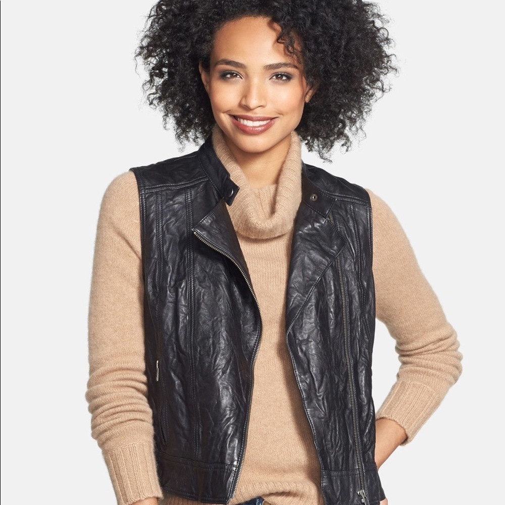[HALOGEN] Black Leather Vest (XS)